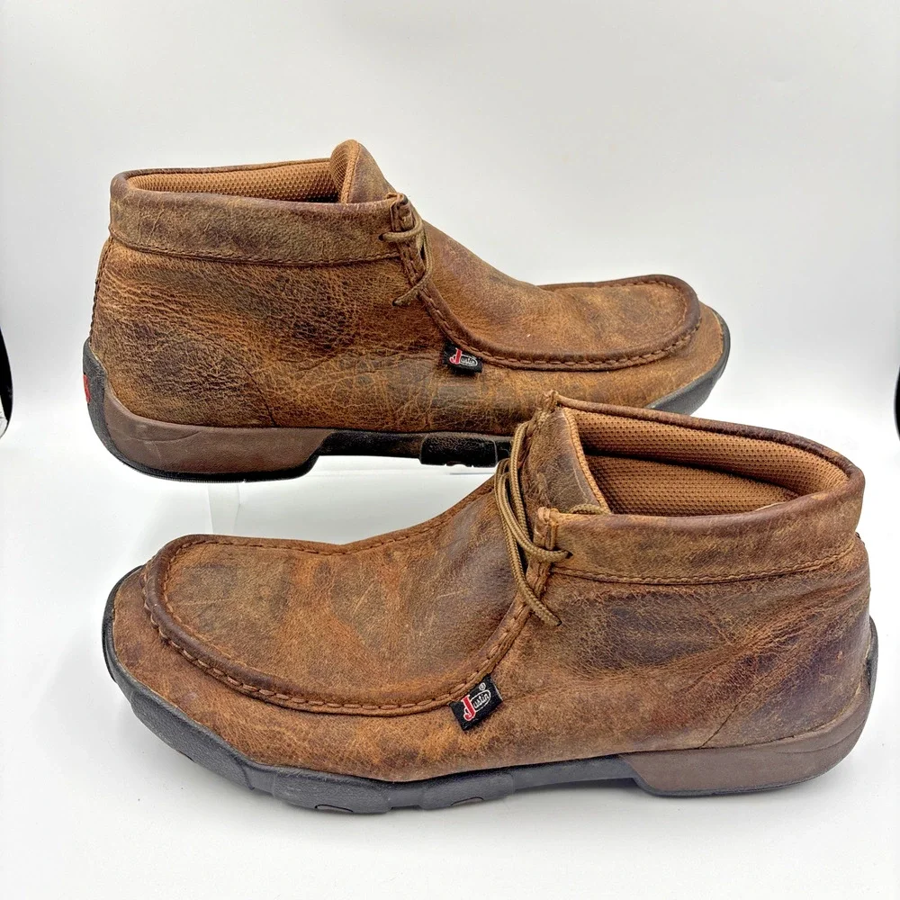 Justin Boots Cappie Chukka Men’s 12M Work Shoes 232 Brown Moc Leather Lace Up